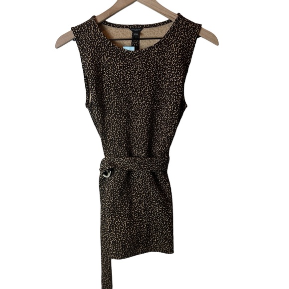 Ann Taylor Medium Petite Top Sleeveless Animal Print Business Casual Belt Brown‎ - Picture 1 of 5